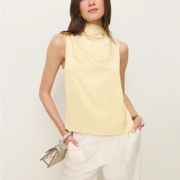 New Reformation Norella Top in Blonde Silk | 4 - Picture 1 of 10